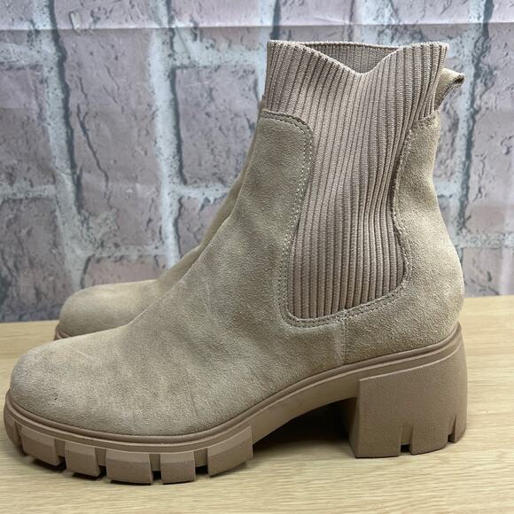 Steve Madden Hutch Chunky Women’s Leather Sand Suede Ankle Boots Beige Size 9M - Picture 3 of 10